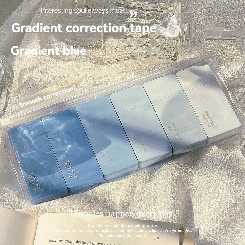 6Pcs High Appearance White Correction Tape Fast Clean Smooth Writing Tear Resistant Correction Tape Office School Stationery Qme big-blue