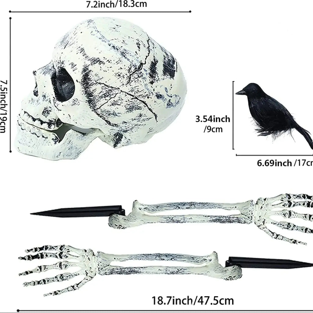 Realistic Skull Skeleton Halloween Decor Skeleton Head Arm Scare Halloween Props Haunted House Garden Party Halloween Decoration Qme