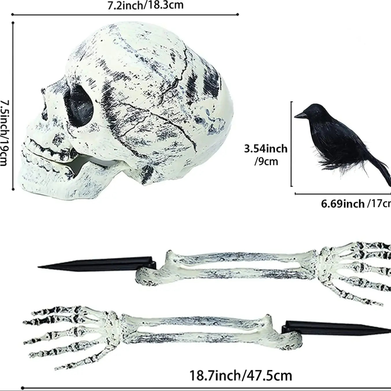 Realistic Skull Skeleton Halloween Decor Skeleton Head Arm Scare Halloween Props Haunted House Garden Party Halloween Decoration Qme