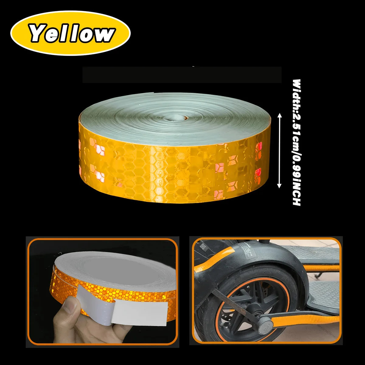 Car Reflective Tape Auto Safety Warning Sticker Reflector Protective Tape Strip Film for Trucks Auto Motorcycle Qme Yellow 3m 2.5cm