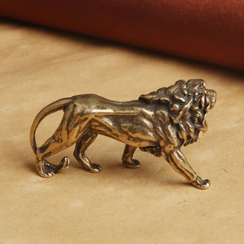 Pure Copper Majestic Lion King Miniatures Figurines Desk Decorations Qme