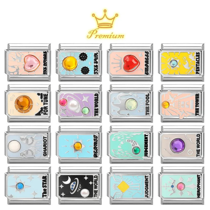 Premium 2026 New Women's Fashion Colorful Tarot Cards Italian Charm Beads Fit 9mm Bracelet Stainless Steel Making Jewelry Gift Qme