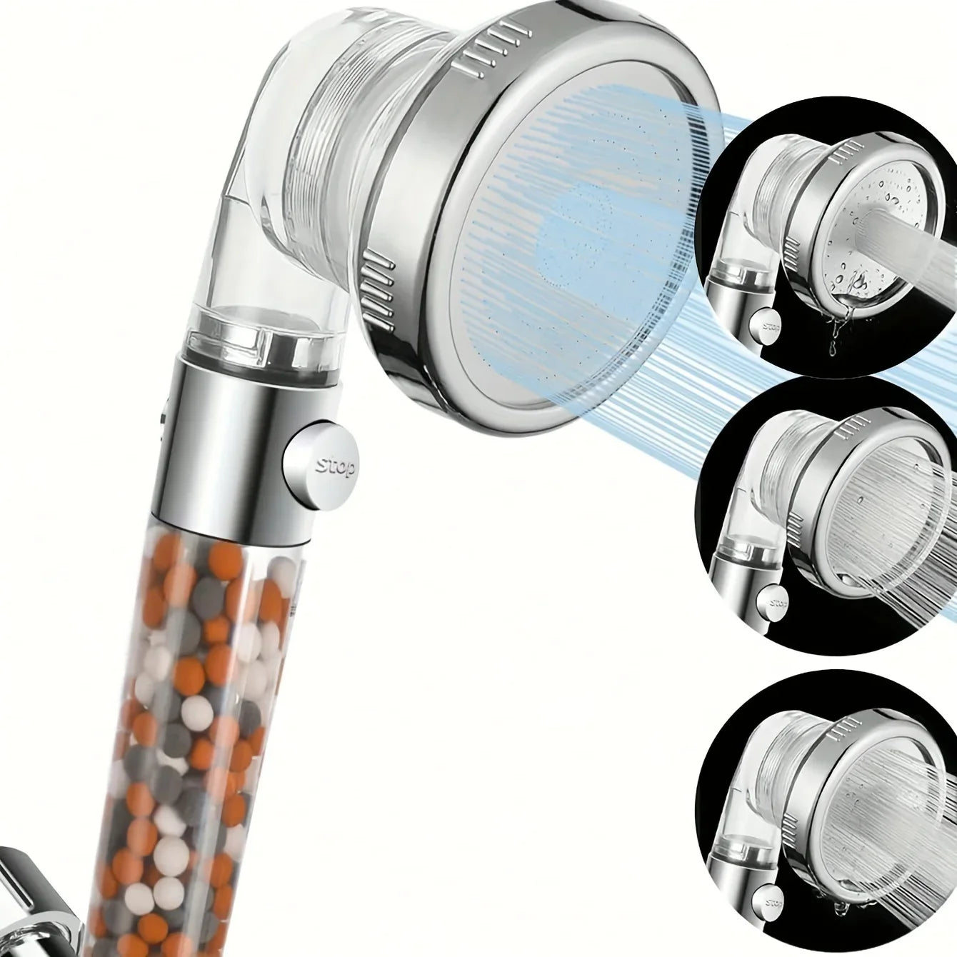 High-Pressure 3-Mode One-Click Water Stop Showerhead - Multi-Functional Handheld Filter Sprayer with Adjustable Settings Qme