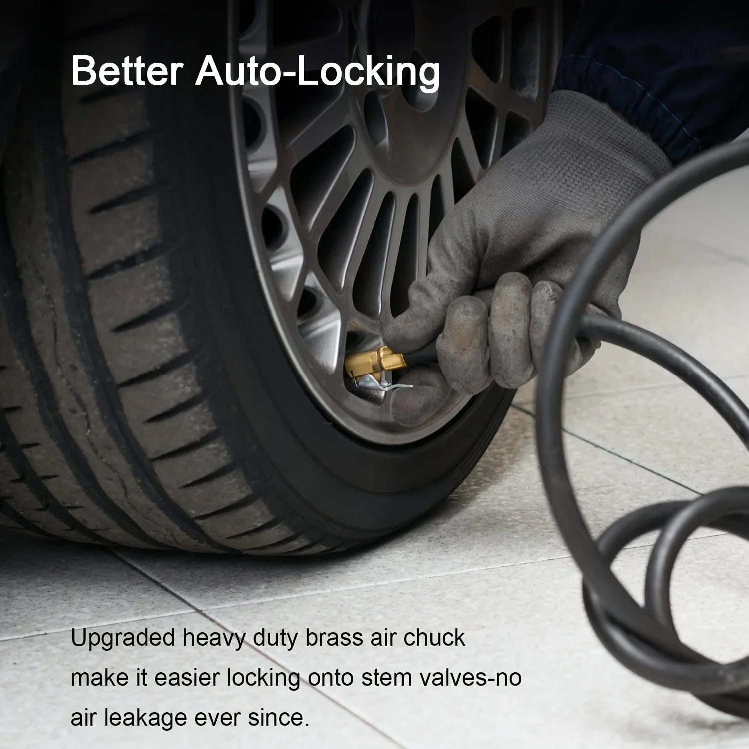 Air Chuck for Car Tires, Heavy Duty Open Flow Lock on Tire Chuck with Clip for Inflator, Gauge Compressor Accessories, Yellow, Qme