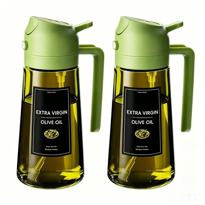 470ML/16oz Olive Oil Dispenser 2 in 1-spray and Pour Glass Oil Sprayer Used for Cooking Air Fryer Barbecue Baking Salad Qme 2pcs green