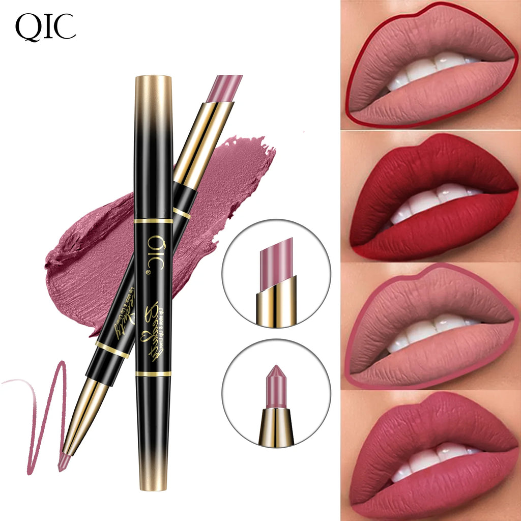 QIC Lipstick Lipliner Pen Matte Velvet Lip Liner Pencil Contour Makeup Sexy Red Lip Stick Long Lasting Cosmetics Qme