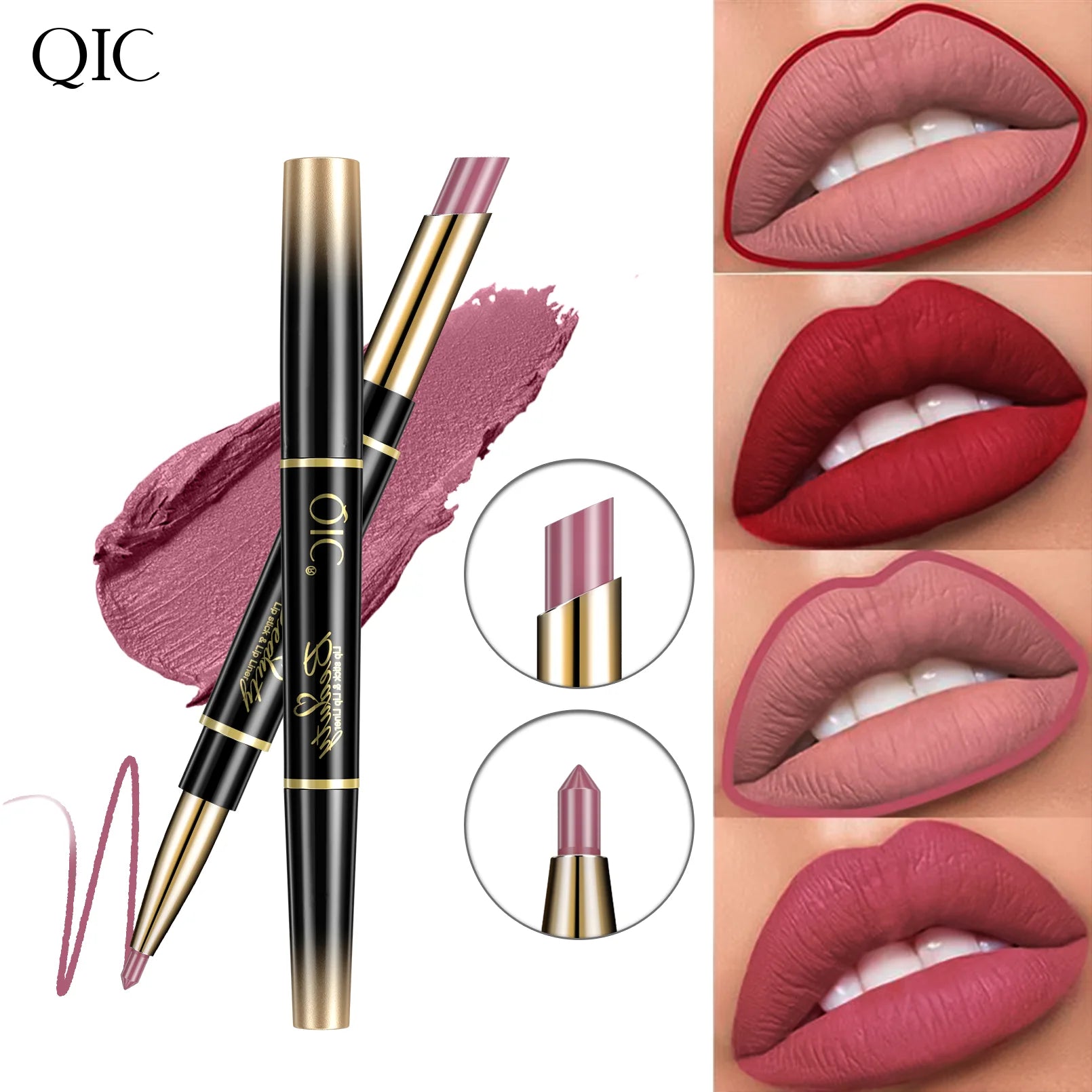 QIC Lipstick Lipliner Pen Matte Velvet Lip Liner Pencil Contour Makeup Sexy Red Lip Stick Long Lasting Cosmetics Qme