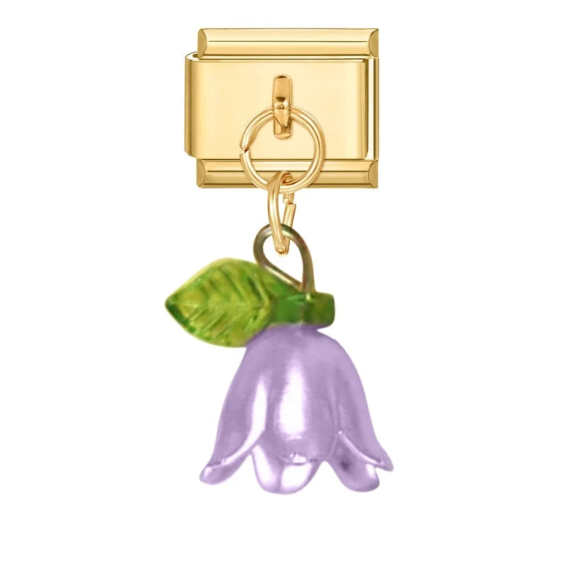 Fashion Colorful Lily Of The Valley Golden Pendant Italian Charm Link Fit 9mm Bracelet Stainless Steel Women Men DIY Making Gift Qme Style 14