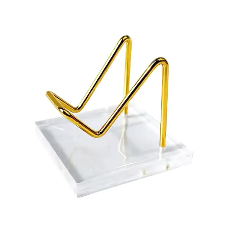 Metal Mineral Display Stand Acrylic Base Crystal Jewelry Stone Shelf Qme Gold-S