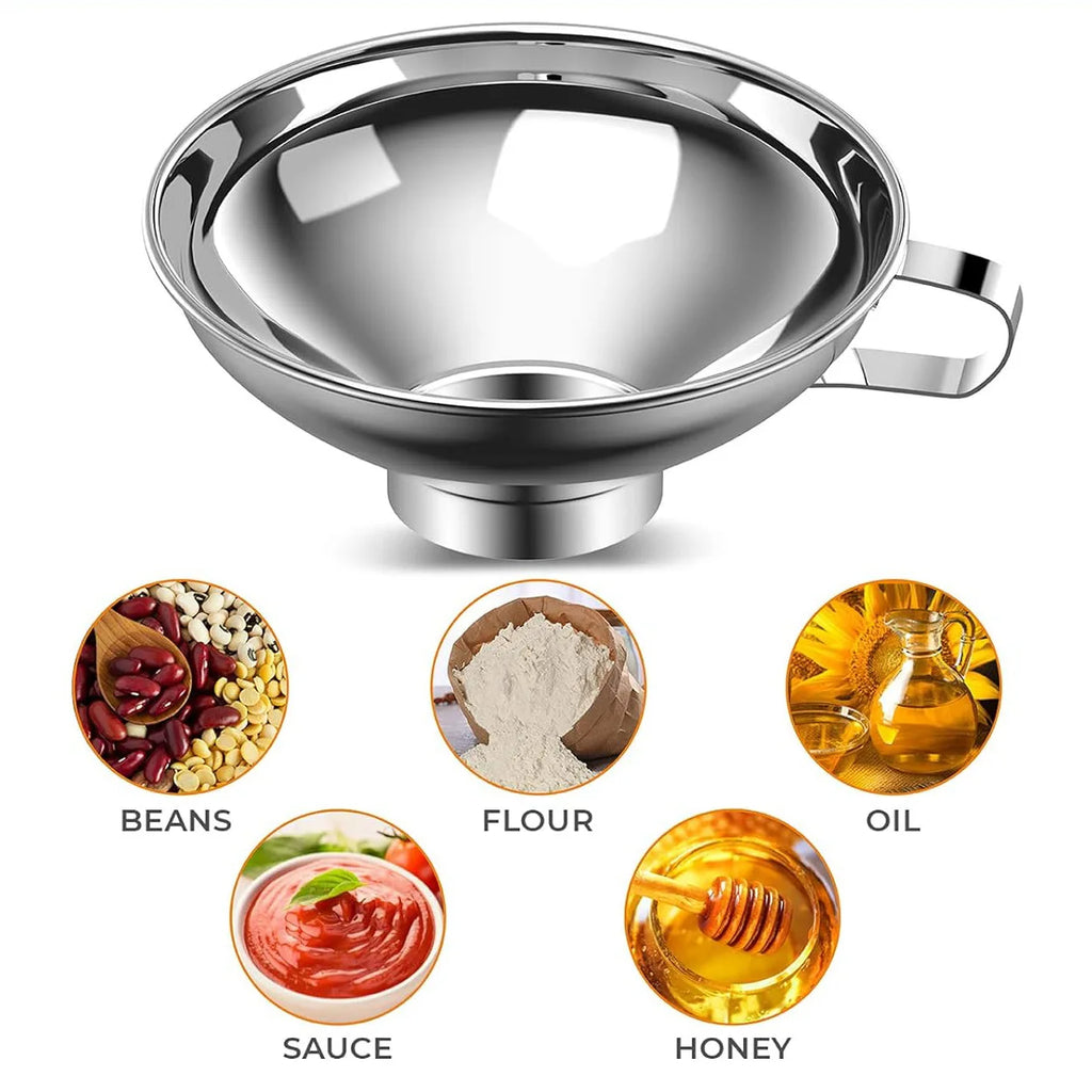 Food Grade Stainless Steel Wide Mouth Kitchen Funnel Set 2 Sizes for Pouring Oil Wine Jam Liquid Canning Spices Qme