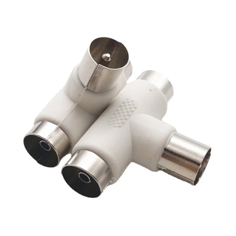 50pcs Cable TV Splitter Three-way T-shaped Plug TV One Revolution Two Female RF Adapter Signal Line Connector Adapter Qme