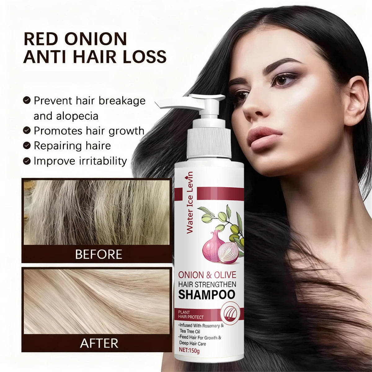 Onion & Olive Hair Strengthen Shampoo with Biotin & Rosemary Oil - Promotes Hair Growth & Deep Moisture for Dry, Damaged Hair Qme