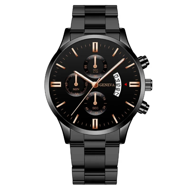 Fashion Mens Watches Luxury Silver Stainless Steel Quartz Wrist Watch Man Business Watch for Men Calendar Clock Reloj Hombre Qme Black Rose Gold