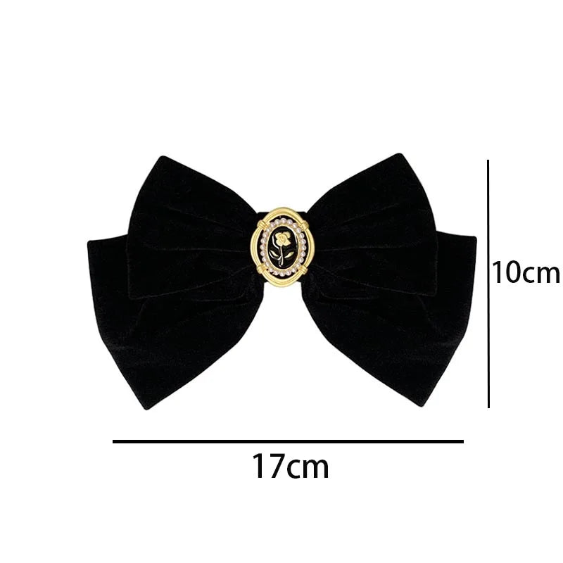 Black Velvet Bow Hairpin Elegant Fabric Roses Hair Clips Girls Women Qme