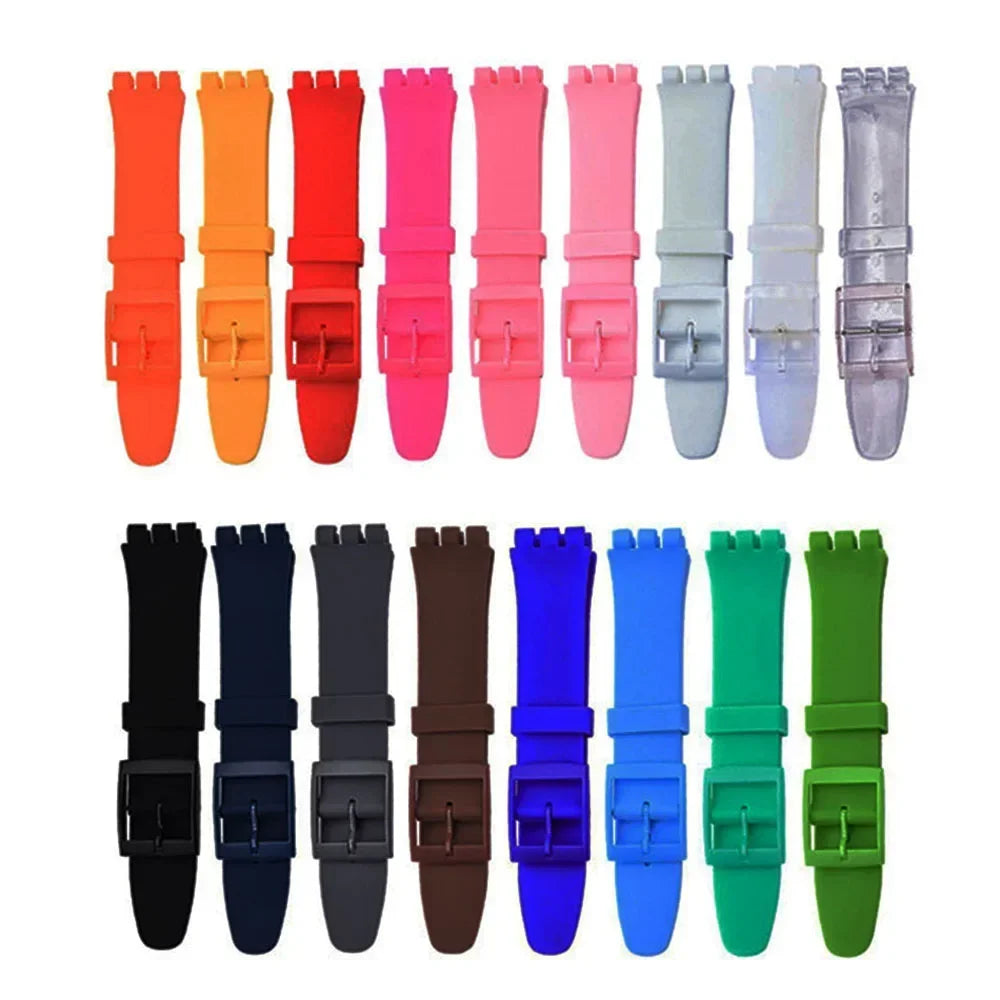 16mm 17mm 19mm 20mm Soft Silicone Bracelet Colorful Watchband for Swatch Watch Strap Replacement Watches Accessories with Tool Qme