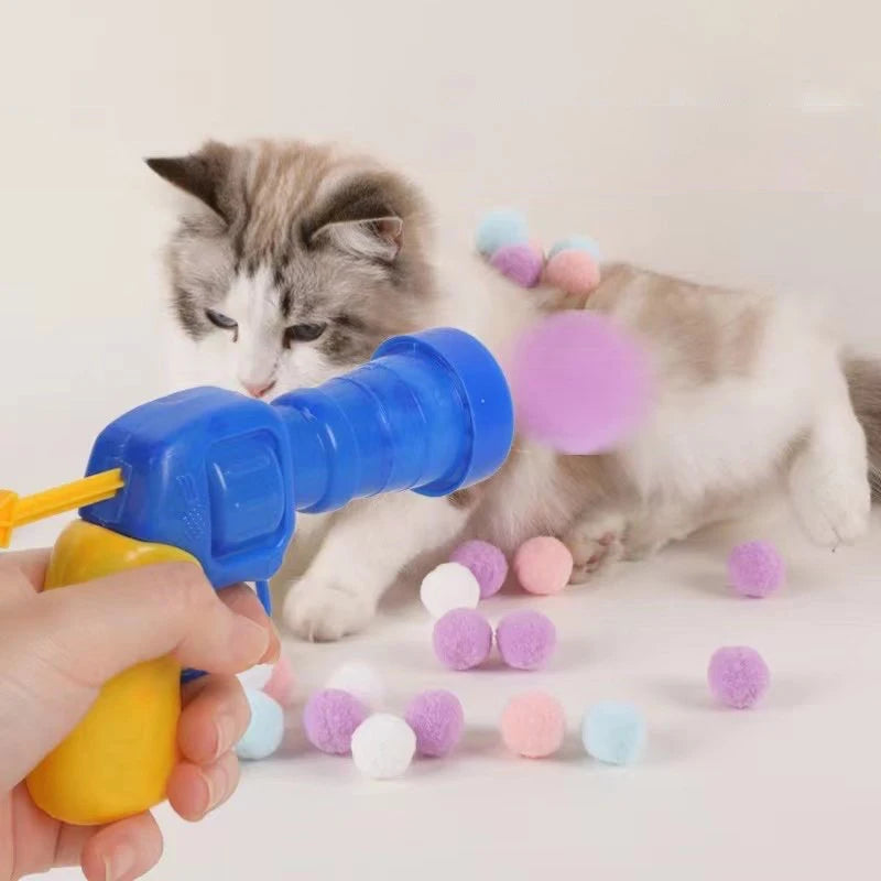 Random Cat Toy Interactive High Fun Toy Gun Plush Ball Firing Gun Silent Polyester High Bounce Ball Fun Cat Stick Qme