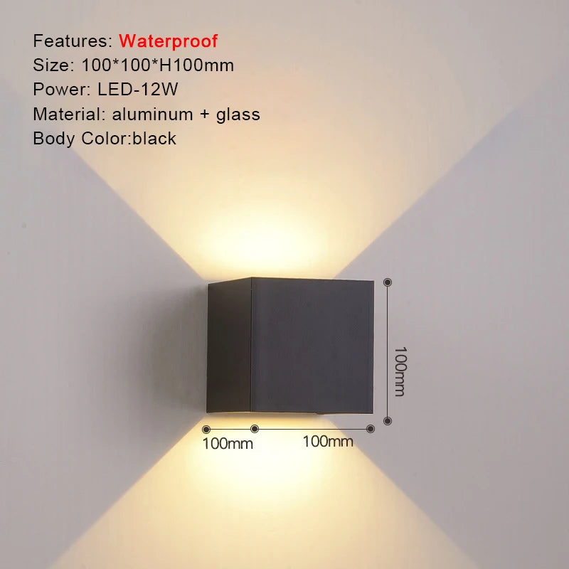 TRAZOS Round Square Modern Wall Lights Garden Porch Ip65 Waterproof Up Down Lighting Outdoor Led Bedroom Lamp Wall Decor Qme black1003-12W Warm White (2700-3500K)