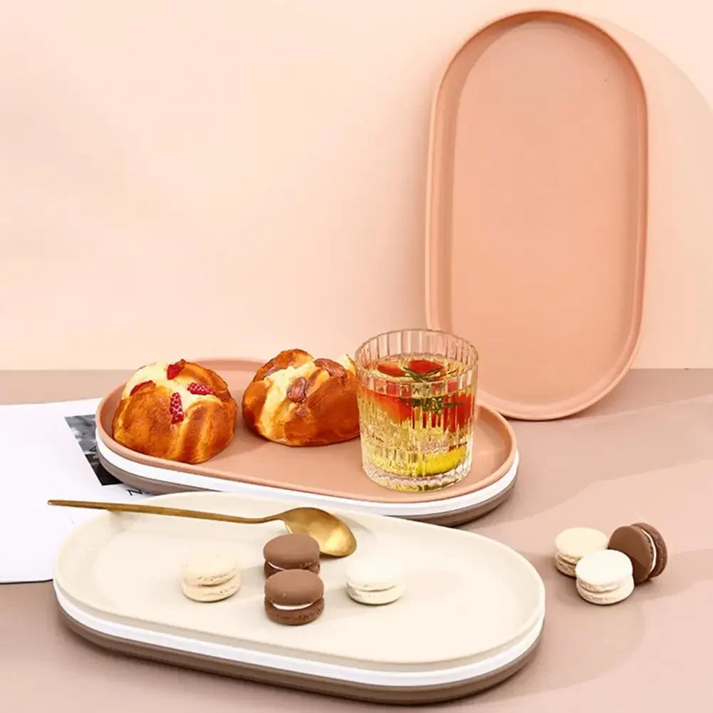 Fruit Plate Dessert Tray Stackable Oval Food Serving Tray Free Bone Dish Snack Plate Reusable Smooth Edge Food Plate for Kitchen Qme