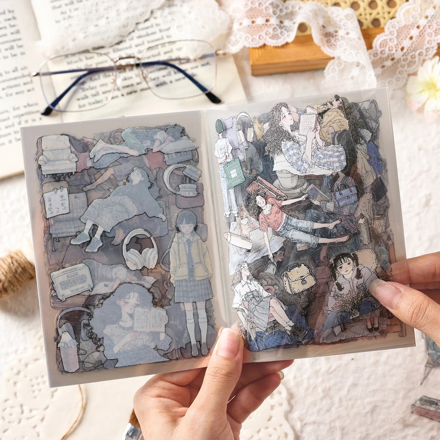 20 Sheets PET Die cut Stickers book Cartoon girl characters Decorative handmade Craft Material Diary Album Scrapbooking Supplies Qme