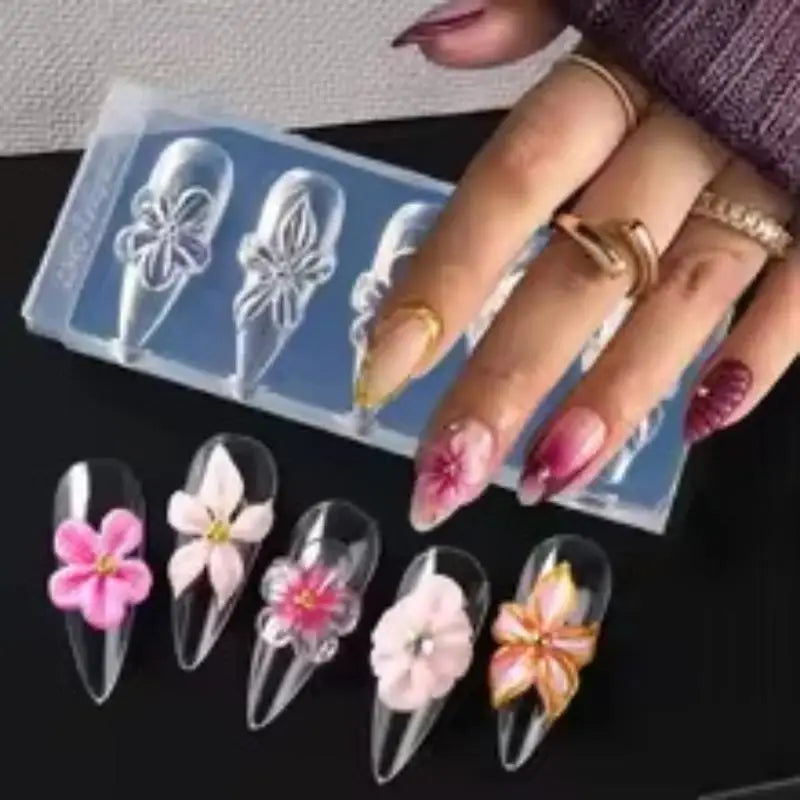 Silicone 3D Hibiscus Flower Nail Mold Resin Art DIY Designs Qme