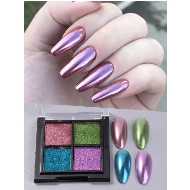 4 Colors Solid Chrome Nail Powder Autumn Winter Brown Luxury Glitter Qme