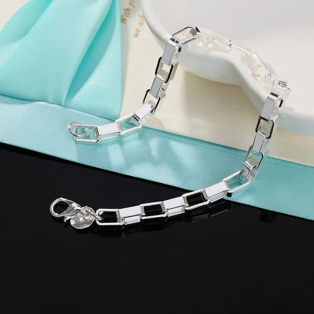 Hot new 20cm 925 Sterling silver Classic long Square chain men's Bracelets Wedding party Wild Christmas Gift fashion Jewelry Qme