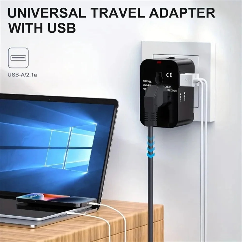 2 USB Charging Universal Travel Adapter International Plug Adapter World Travel AC Power Converter Socket AU EU UK US European Qme