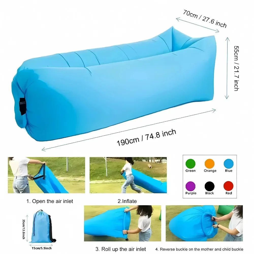 Lazy Inflatable Sofa Portable Beach Camping Air Sofa Air Cushion Outdoor Party Music Festival Adult Inflatable Sleeping Bag Qme
