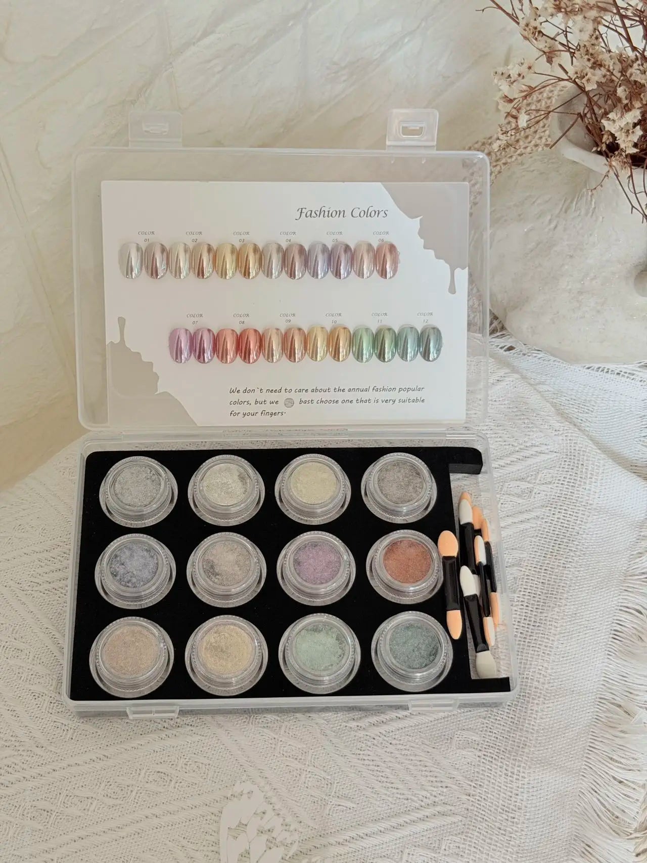 Aurora Pearl Chrome Nail Powder Complete Storage Case Display Card Qme