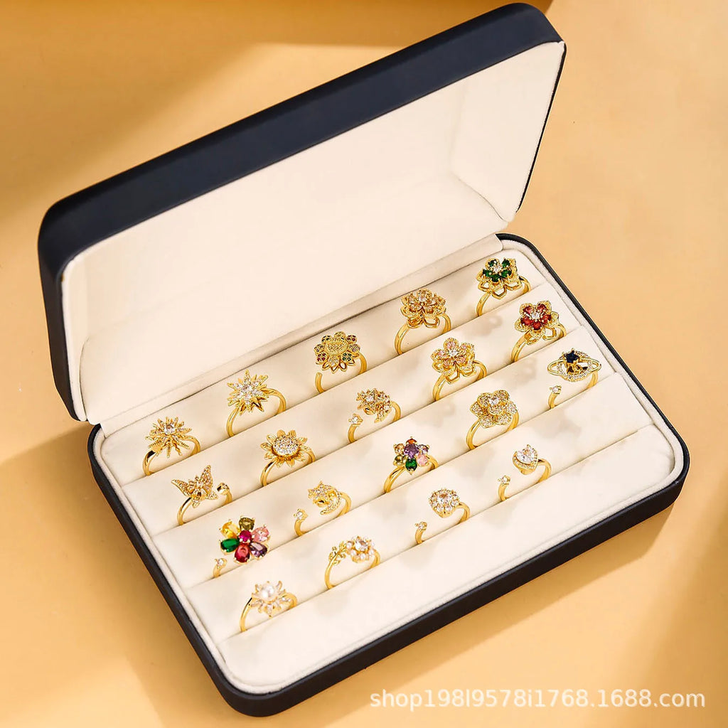 Luxury Rotating Anxiety Animal Rings for Women Spinner Fidgets Cute Flower Heart Dragonfly Anti Stress Ring Wedding Jewelry Qme