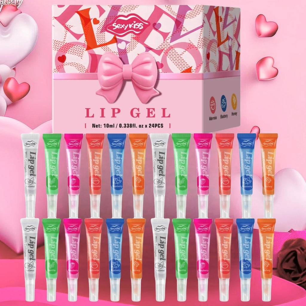 24PCS Luxury Gift Set Lip Balm Jelly Set Hydrating and Glossy for Dry Lips Valentine's Day Gifts Perfect Present for Qme