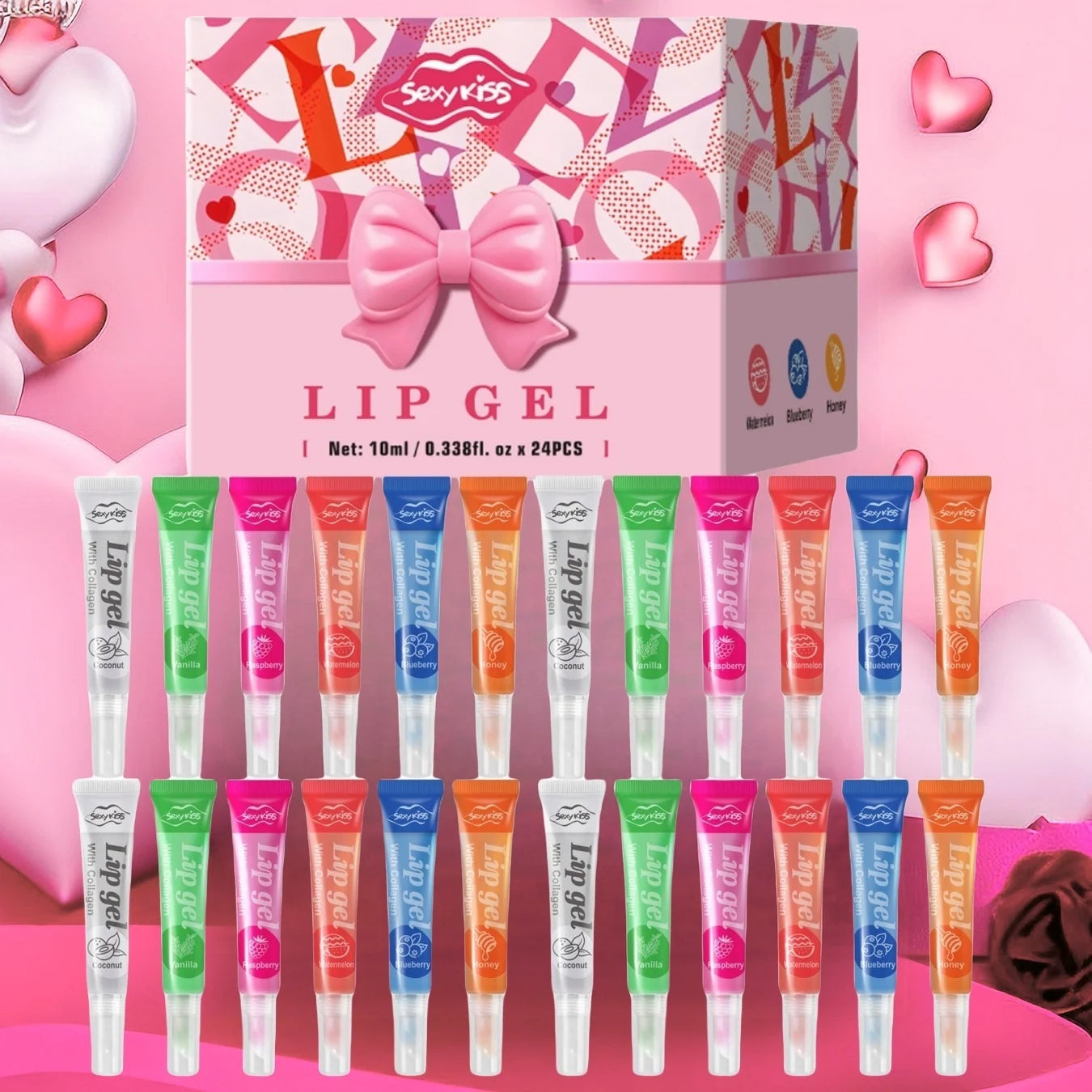 24PCS Luxury Gift Set Lip Balm Jelly Set Hydrating and Glossy for Dry Lips Valentine's Day Gifts Perfect Present for Qme