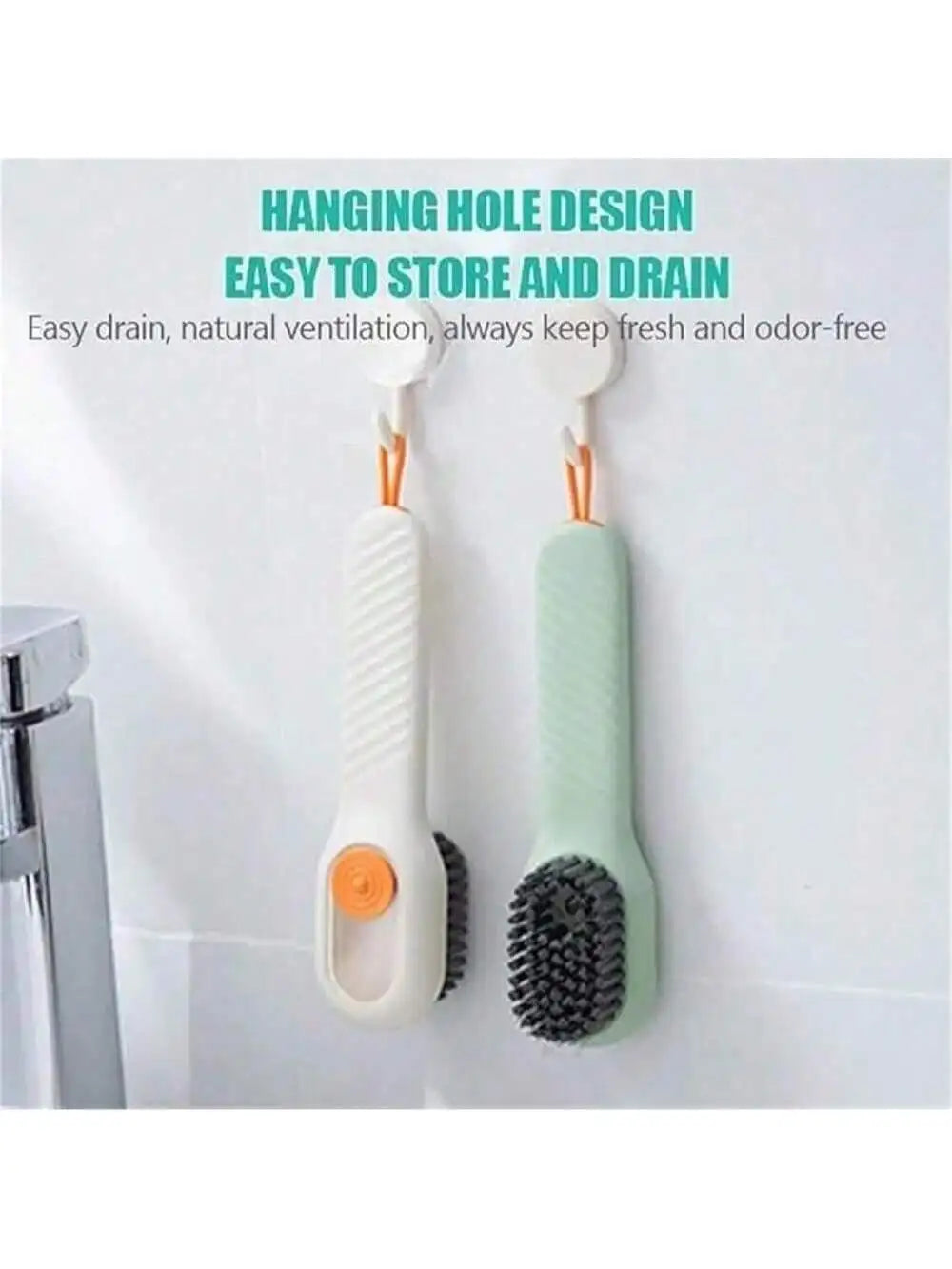 Easy-to-use White PP Multi-functional Shoe Brush Press-type Built-in Qme