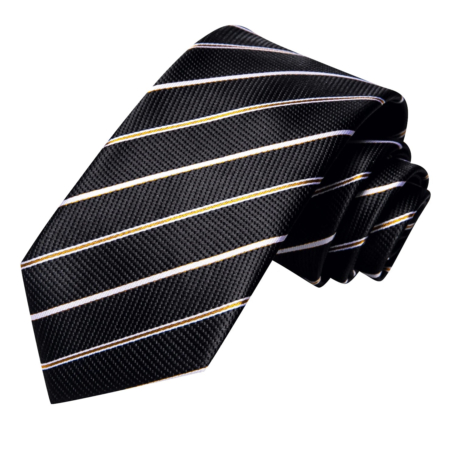 Hi-Tie Men's Smart Business Tie Set 5 Pcs - Striped Tie, Handkerchief, Cufflinks, Lapel Clip, Chain Qme