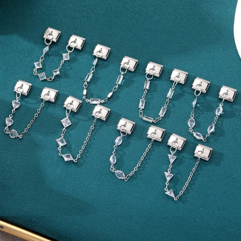 New 9MM Italian Charm Module Inlaid Crystal Zircon Tassel Chain Buckle Bead Female DIY Elastic Bracelet Jewelry Accessories Gift Qme