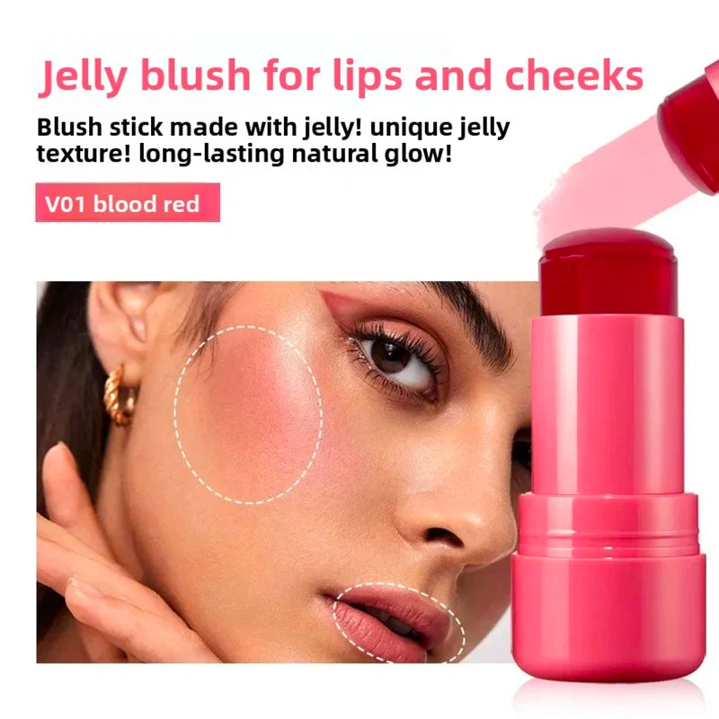 4 Colors Jelly Blush Stick Lip Balm Eyeshadow 3-in-1 Multi-use Matte Qme 01