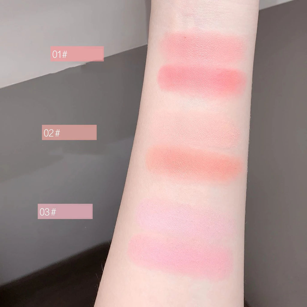 3 Colors Matte Embossed Blush High Pigmented Makeup Brightening Cheek Purple Blush Palette Pink Peach Natural Color Rendering Qme
