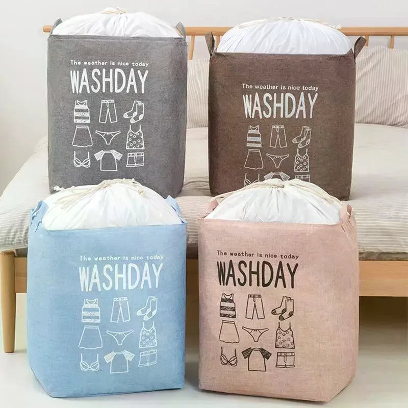 Laundry Basket Foldable Waterproof Drawstring Cover Home Organizer Dirty Clothes Storage Bag Large Laundry Bucket For Home Use Qme
