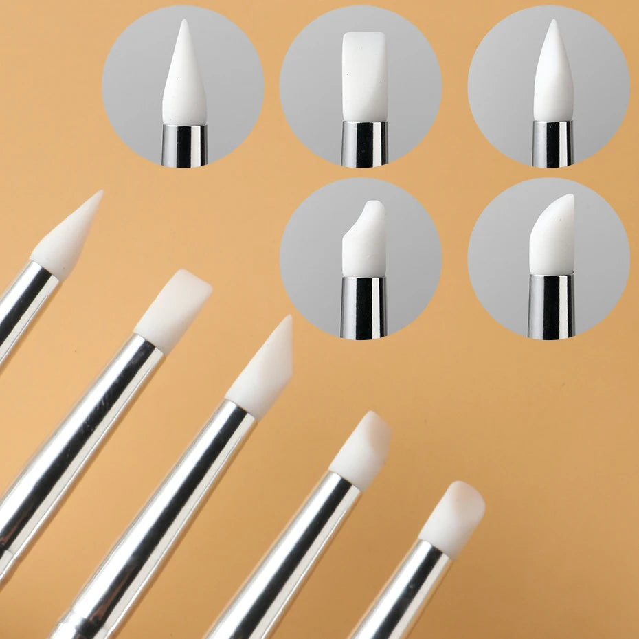 Hot 5Pcs/Set Professional Silicone Nail Brushes Manicure Pens Professional Tools for UV Gel Polish 3D Nail Art DIY Dotting Tools Qme