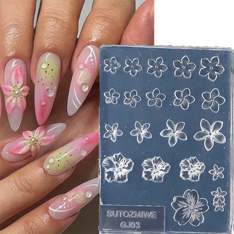 DIY Frangipani Flower Silicone Nail Art Mold Transparent Handmade Qme