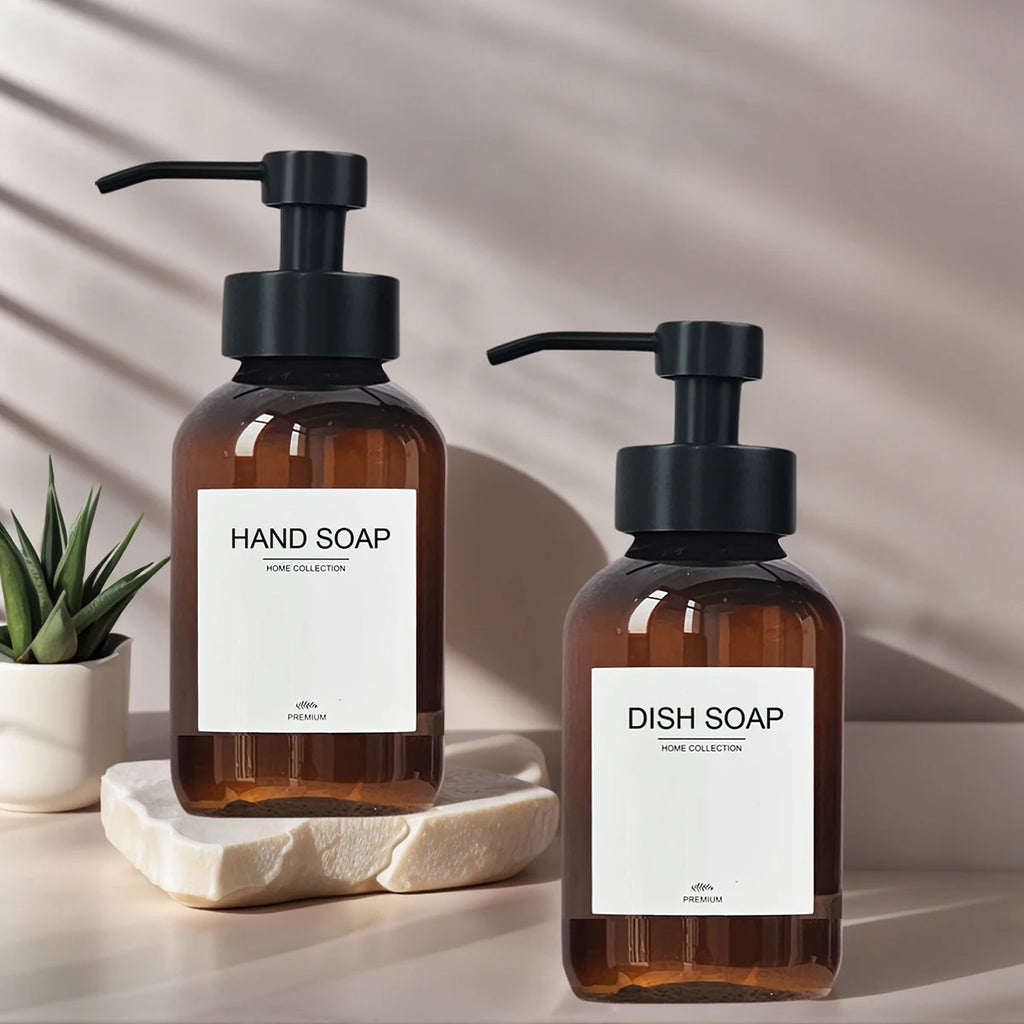 2PCS Wall Hanging Hand Soap Dispenser with Dish Soap Bottle Set Hand Foaming Dispenser with Hanger, Kitchen/Bathroom Bottles Qme