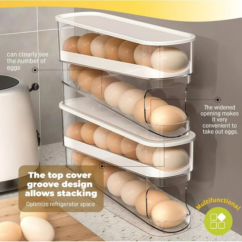 Bilayer Fridge Egg Storage Box Automatic Rolling Eggs Holder Rack Qme