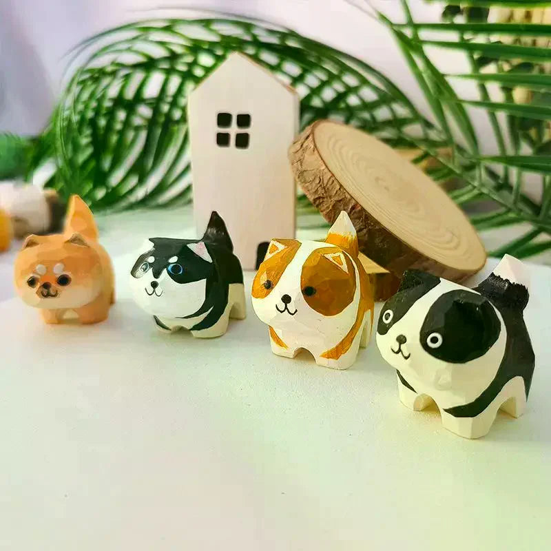 Cute Cat Figurine Decorative Wooden Ornament Miniature Kitten Home Bedroom Office Desk Decoration Gift Statue Qme