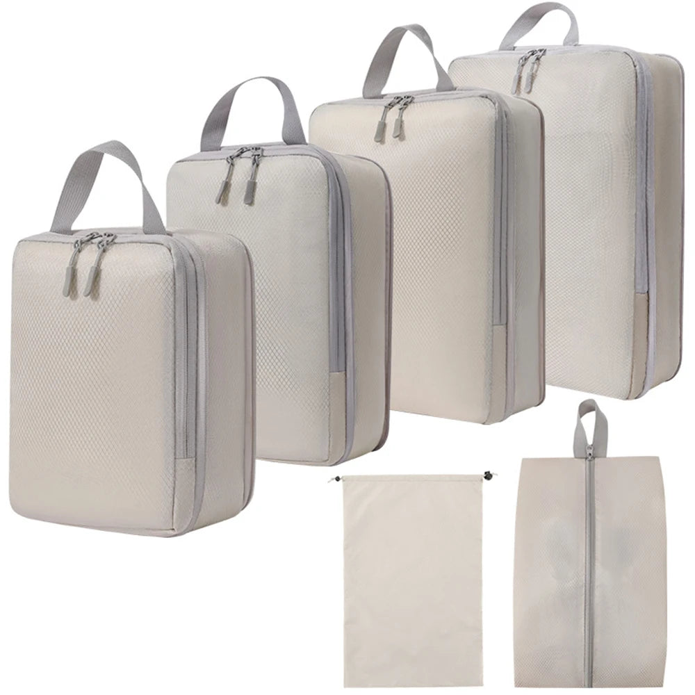 Packaging Clothes Compressed 5 Piece Set For Changing Laundry, Toiletries, Cosmetics Luggage Travel Storage Organizer Bag Qme 6PCS L