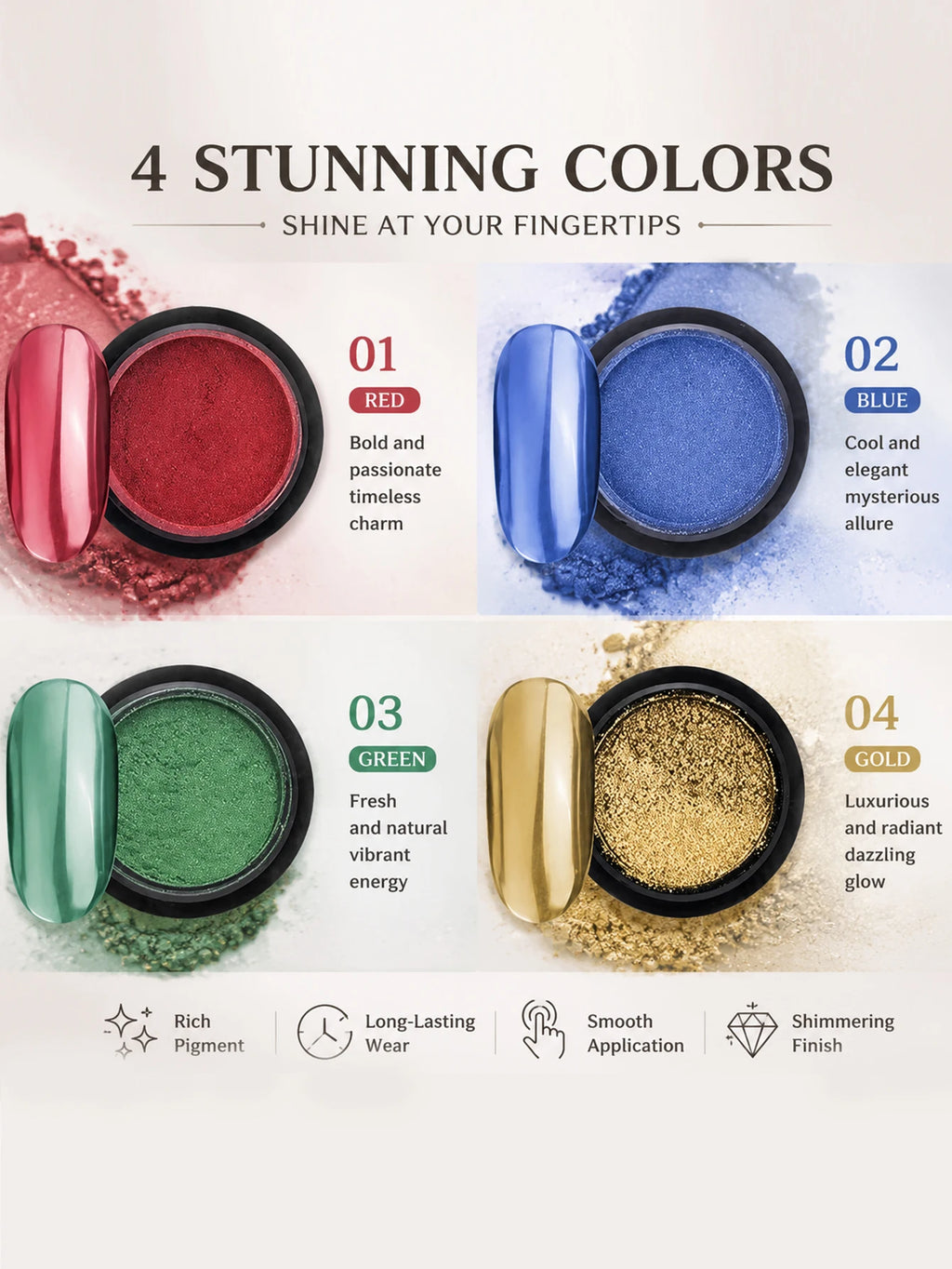 4-Color Magic Mirror Nail Powder Versatile Colors Glitter DIY Art Qme