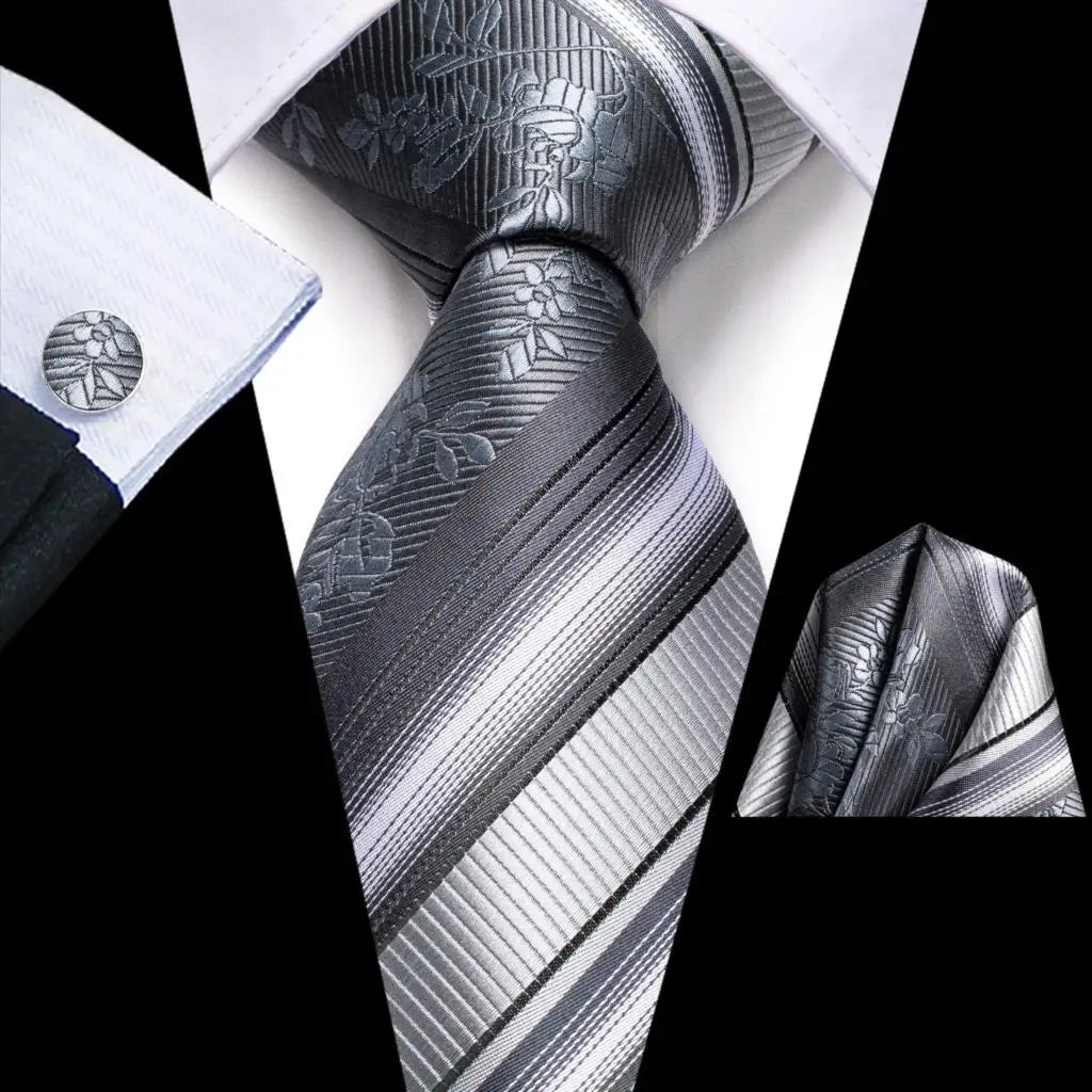 Black Red Striped Wedding Tie Men Handky Cufflink Necktie Fashion