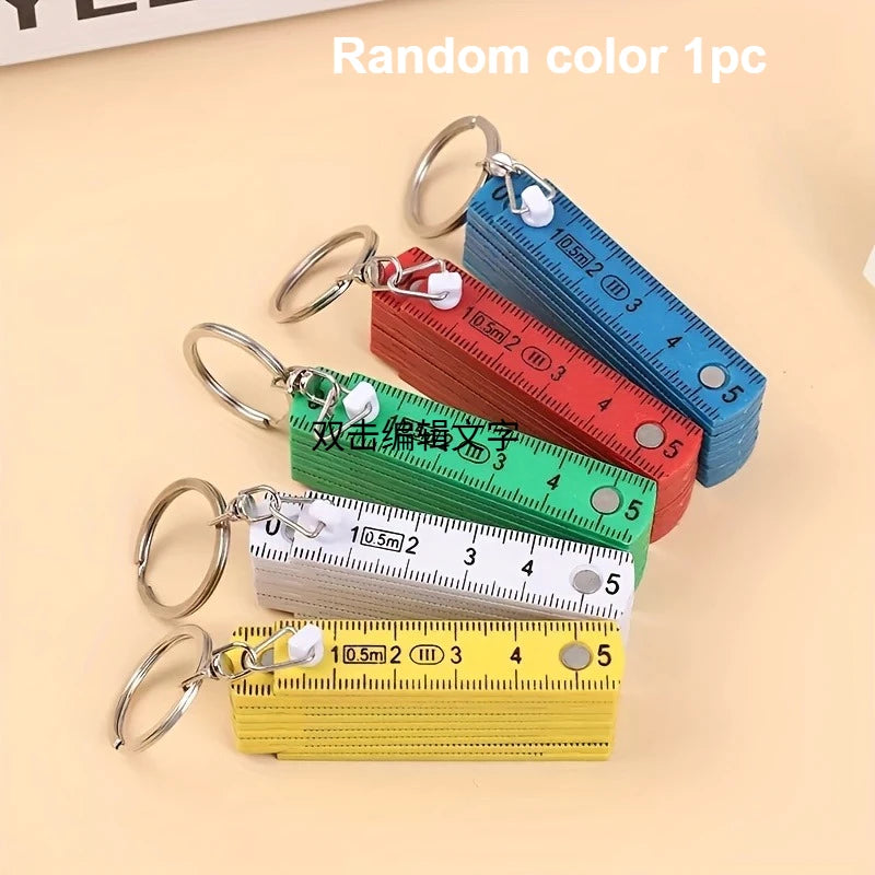 Mini Folding Ruler Keychain Portable Plastic Measuring Tape Qme Random color 1pc