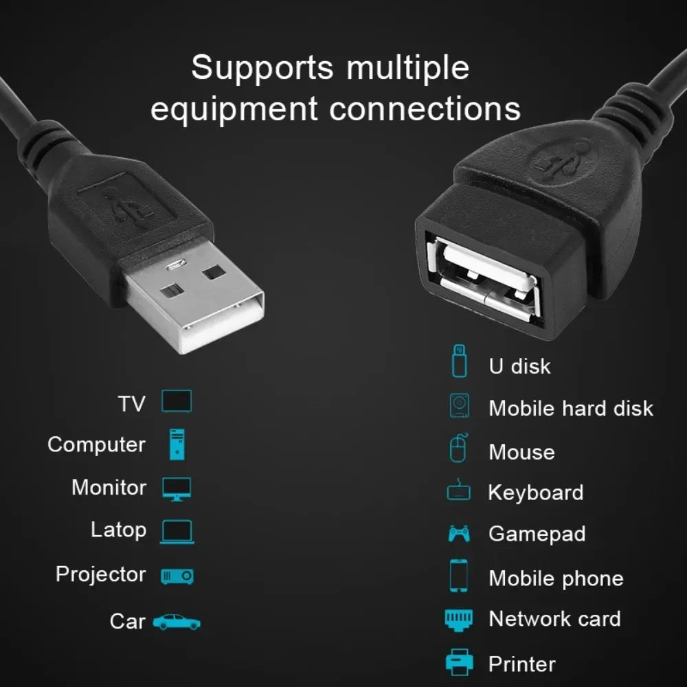 USB 2.0 A Male to Female Data Sync Black Charger Extension Cable Cord USB Cable for PC Laptop Keyboard Camera Printer Connector Qme
