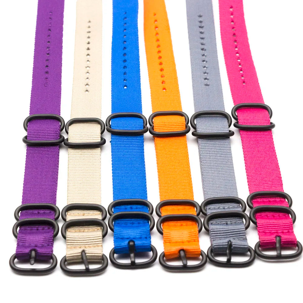 Army Sports Nylon Watch Band 18MM-24MM Black Ring Buckle Wristband Accessories for Samsung Huawei Watches Qme