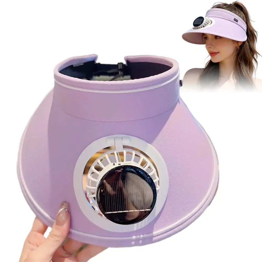 Outdoor Visor Hat Powered Fan Empty Sunshade Beach Sun Visors Men Qme Purple One size